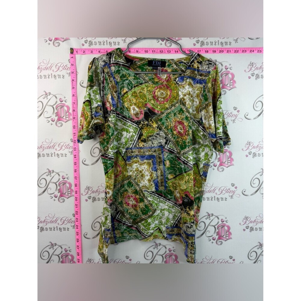 FDJ tshirt paisley unique Colorful Women Green Multi-Print Short Sleeve Top